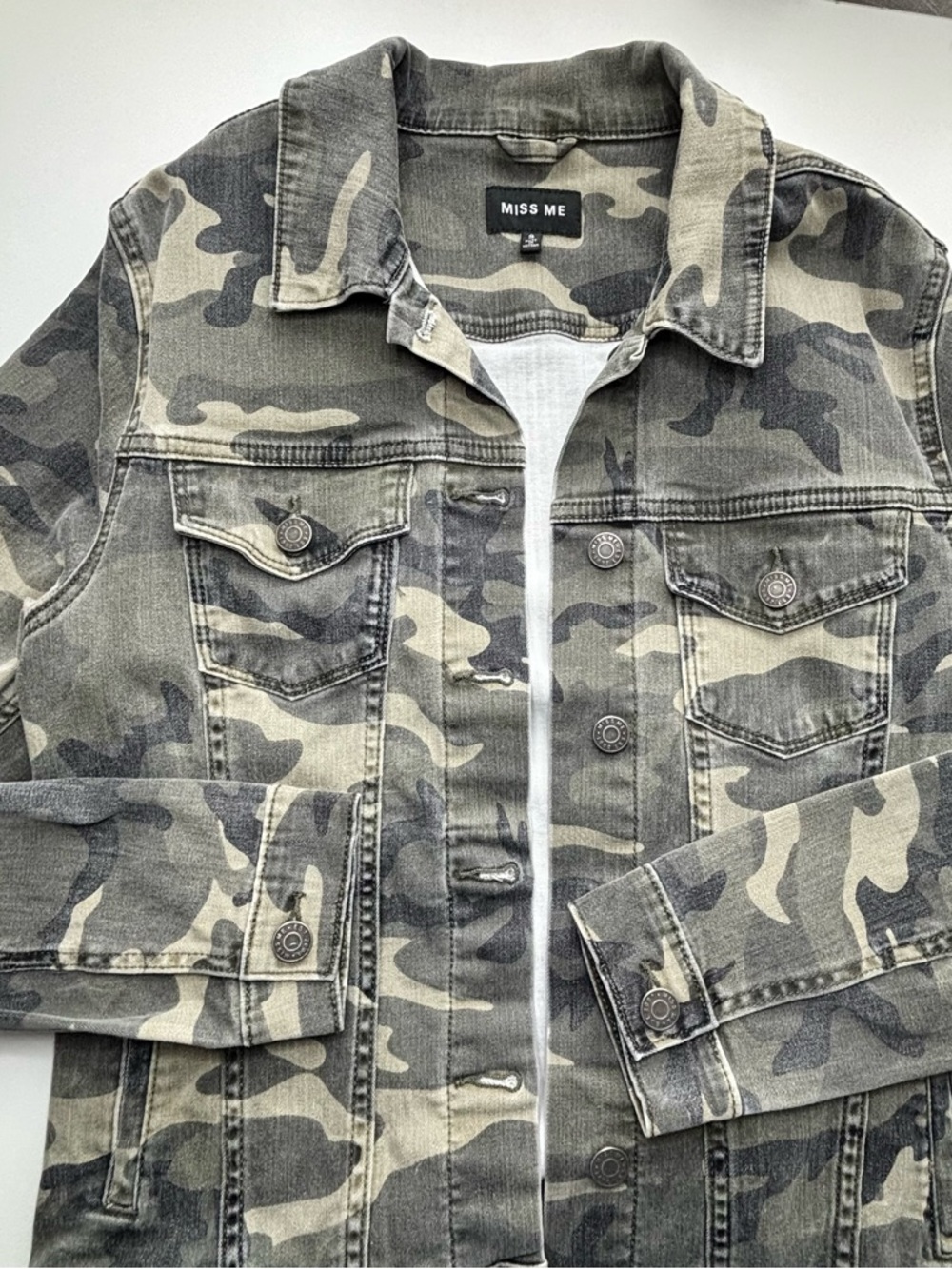 MISS ME CAMO JACKET • SIZE Small • STRETCH DENIM - Picture 13 of 13